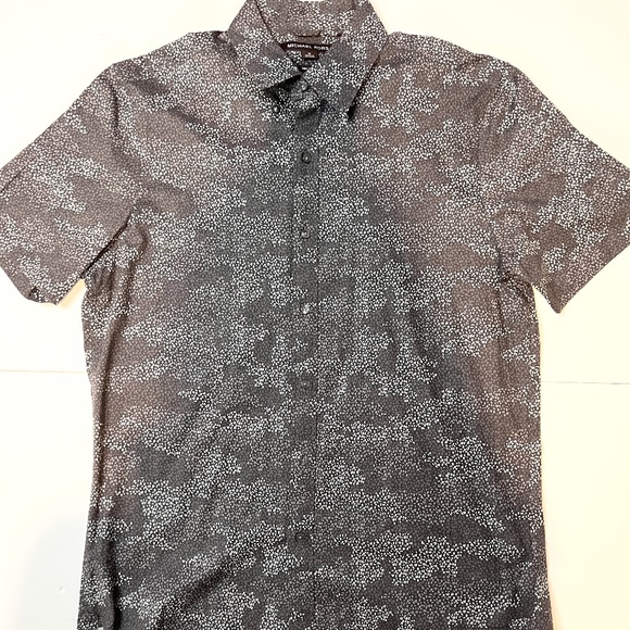 Michael‎ Kors Grey Floral Print Botton Down Short Sleeve Medium Trim Stretch - Picture 1 of 6